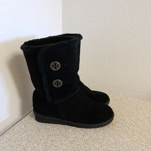 Tory Burch Black Suede Hematite Boots